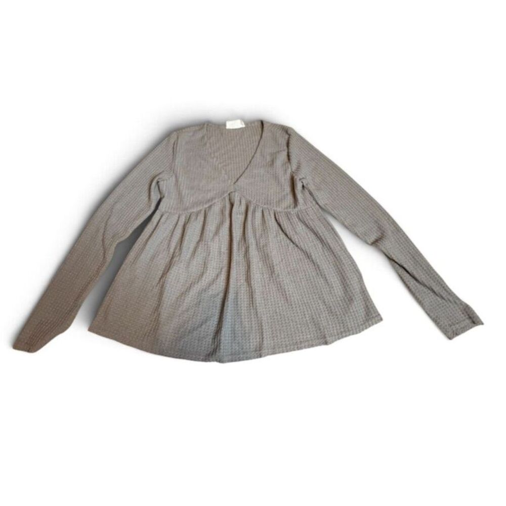 Bella Ella Boutique Gray Mauve Waffle Knit Blouse Size L